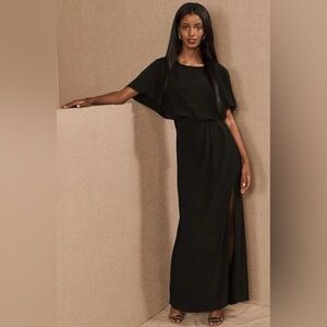 BHLDN Black Tie Front Slit Maxi Dress Size 18